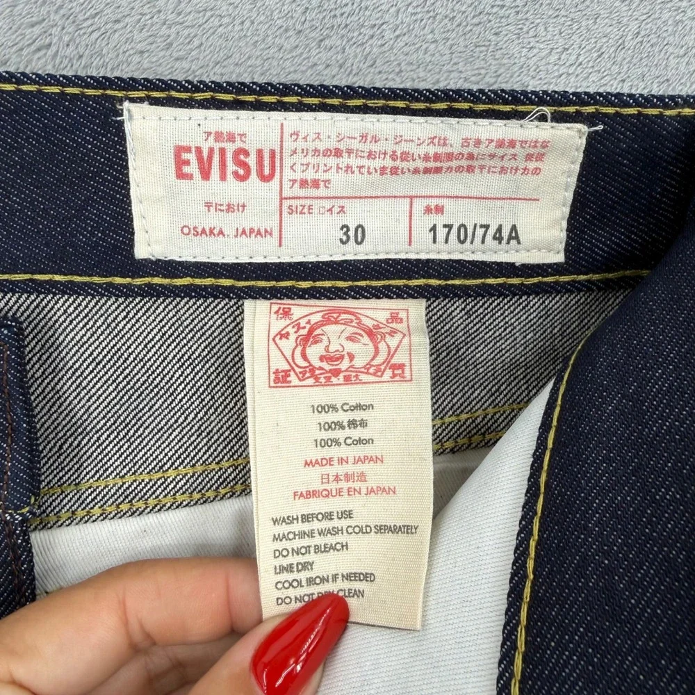 Evisu Osaka Japan Men Raw Denim Jeans Size 30 Dark Wash Wave Graphic Japan Made